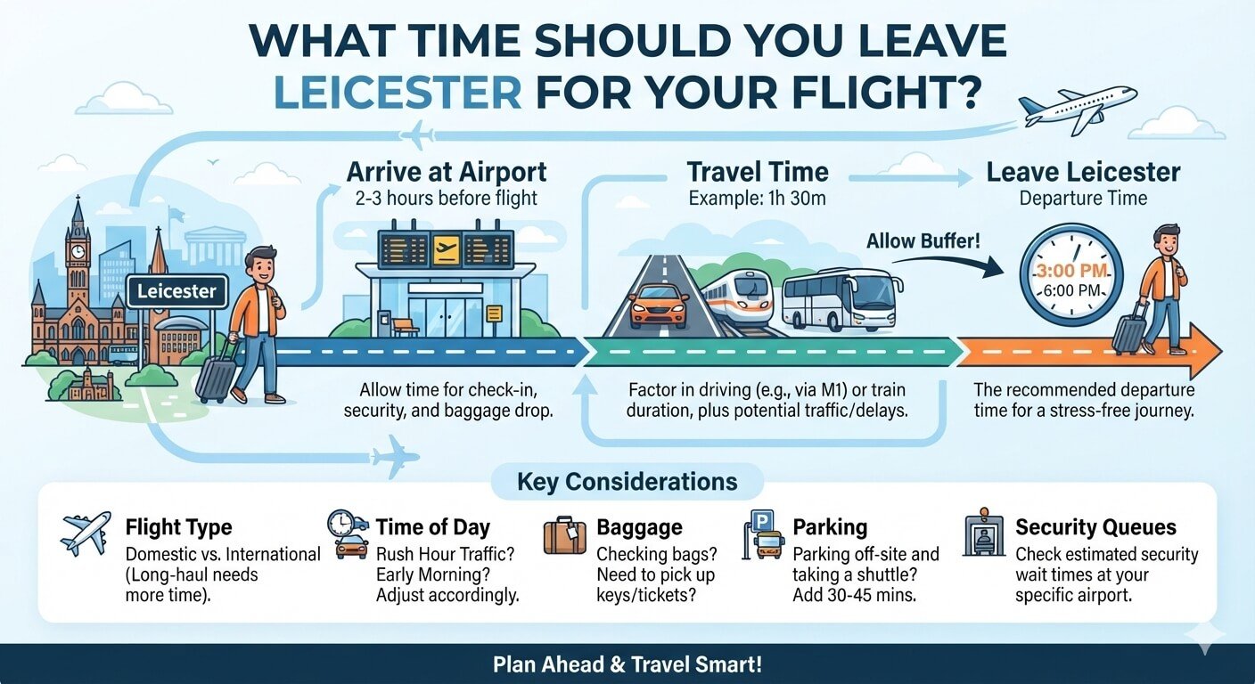 what time should you leave leicester for your flight